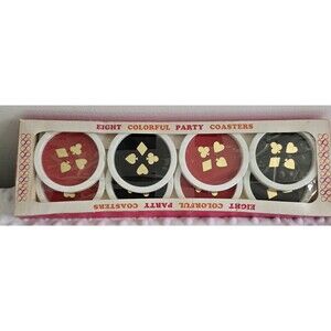 Vintage Game Night Card Suits Coaster Set MCM Made In USA New Open Box Poker Box